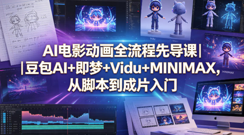 AI电影动画全流程先导课|豆包AI+即梦+Vidu+MINIMAX,从脚本到成片入门 AI电影动画全流程先导课|豆包AI+即梦+Vidu+MINIMAX,从脚本到成片入门