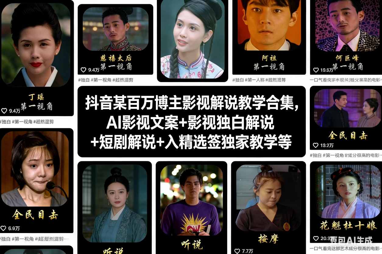 抖音某百万博主影视解说教学合集,AI影视文案+影视独白解说+短剧解说+入精选签独家教学等-智云网