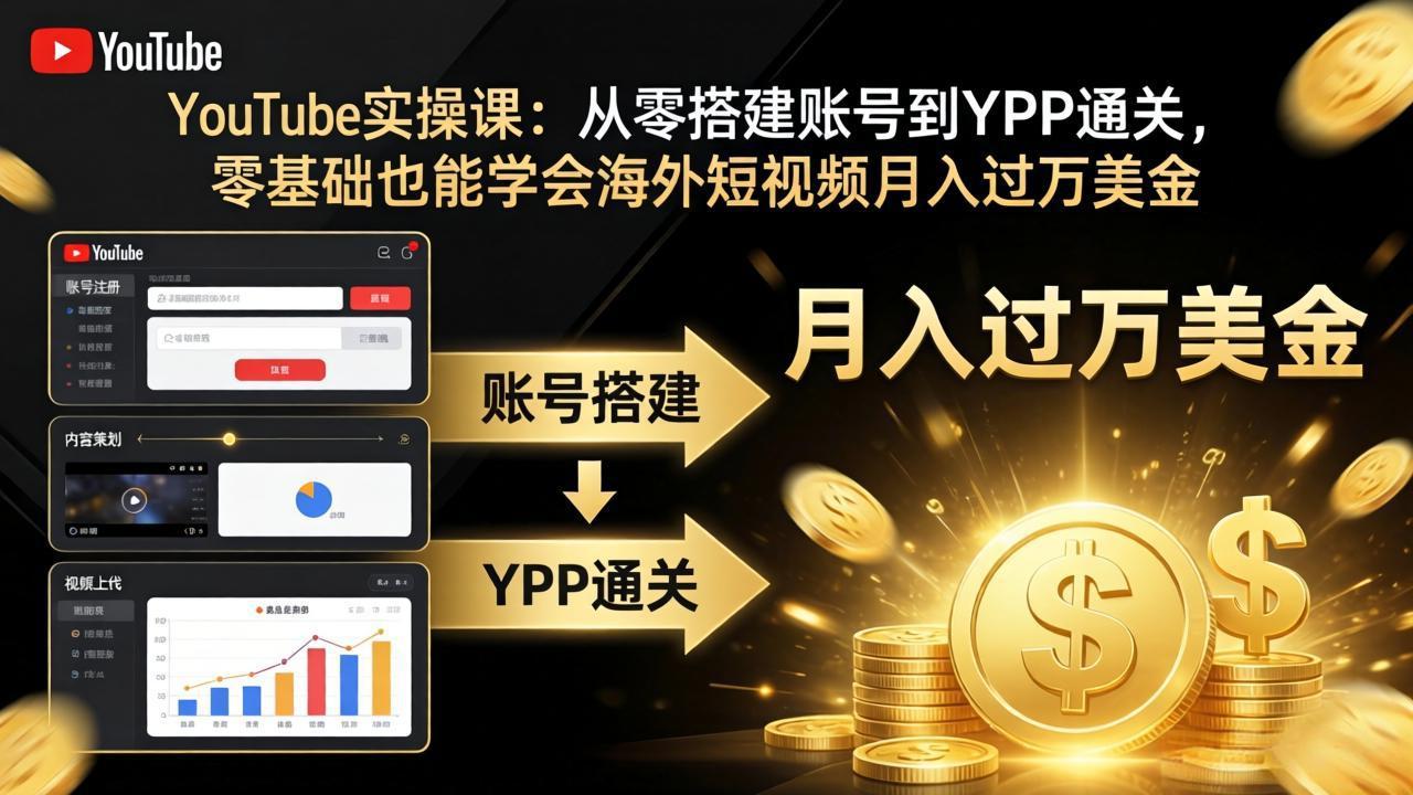 YouTube实操课:从零搭建账号到YPP通关,零基础也能学会海外短视频月入过万美金-智云网