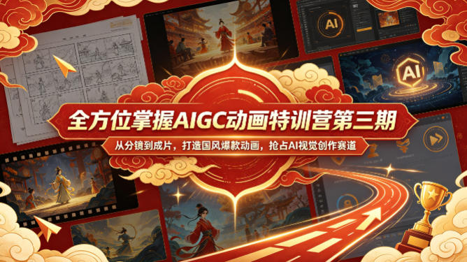 全方位掌握AIGC动画特训营第三期,从分镜到成片,打造国风爆款动画,抢占AI视觉创作赛道红利 全方位掌握AIGC动画特训营第三期,从分镜到成片,打造国风爆款动画,抢占AI视觉创作赛道红利