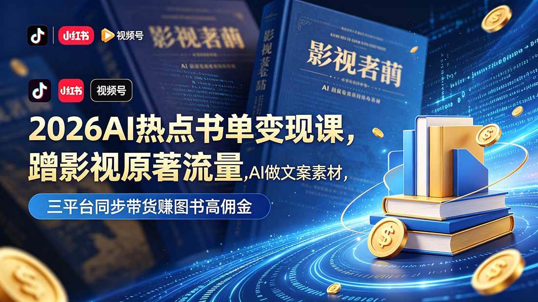 (18727期)2026AI热点书单变现课,蹭影视原著流量,AI做文案素材,三平台同步带货赚图书高佣金-智云网