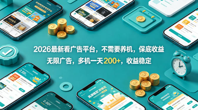 2026最新看广告平台,不需要养机,保底收益,无限广告,多机一天200+,收益稳定【揭秘】 2026最新看广告平台,不需要养机,保底收益,无限广告,多机一天200+,收益稳定【揭秘】