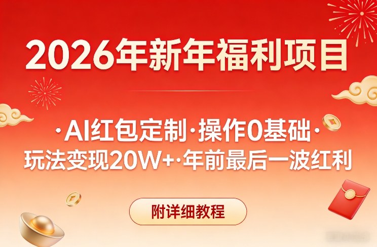 新年福利项目,AI红包定制,操作0基础,玩法变现20W+年前最后一波红利,附详细教程-智云网