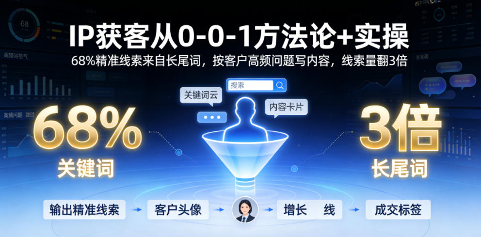 IP获客从0-1方法论+实操,68%精准线索来自长尾词,按客户高频问题写内容,线索量翻3倍-智云网