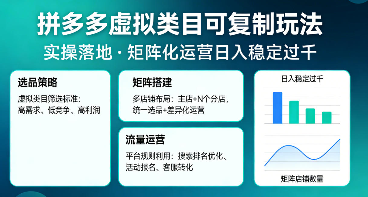 拼多多虚拟类目可复制玩法,实操落地,矩阵化日入稳定过千【揭秘】-智云网