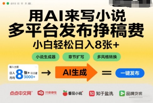 用AI来写小说，多平台发布挣稿费，小白轻松日入8张+，长期稳定项目-智云网