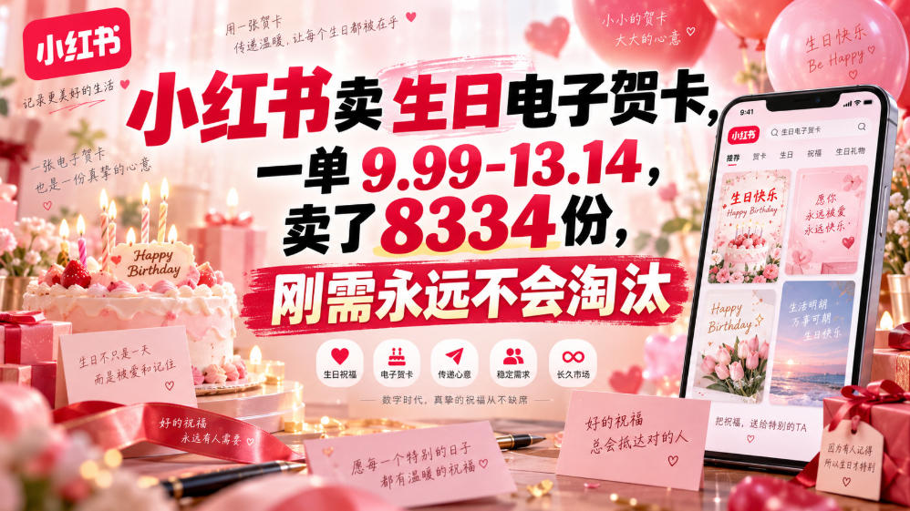 小红书卖生日电子贺卡,一单9.99-13.14,卖了8334份,刚需永远不会淘汰-智云网