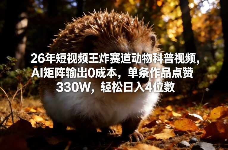 26年短视频王炸赛道动物科普视频,AI矩阵输出0成本,单条作品点赞330W,轻松日入4位数-智云网
