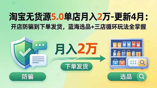 (18364期)淘宝无货源5.0单店月入2万-更新5月:开店防骗到下单发货,蓝海选品+三店循环玩法全掌握 (18364期)淘宝无货源5.0单店月入2万-更新5月:开店防骗到下单发货,蓝海选品+三店循环玩法全掌握