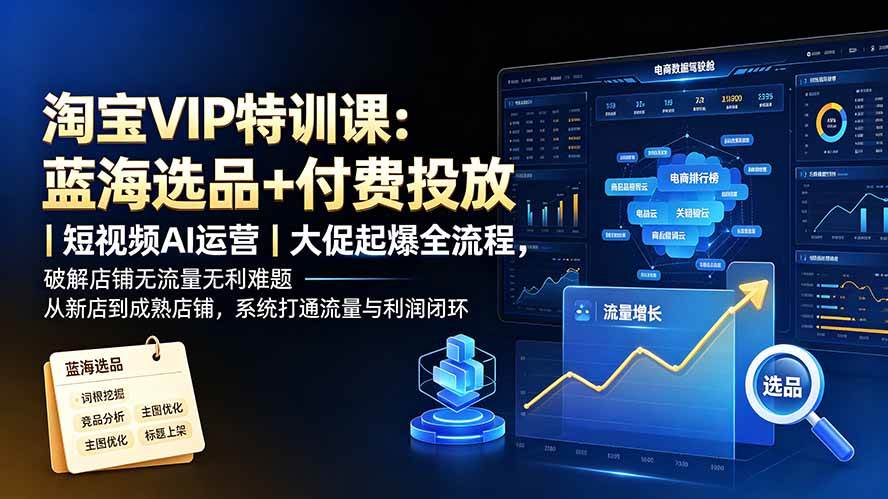 （19607期）淘宝VIP特训课-更新：蓝海选品+付费投放｜短视频AI运营｜大促起爆全流程，破解店铺无流量无利润难题-智云网