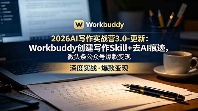 (18995期)2026AI写作实战营3.0-更新:Workbuddy创建写作Skill+去AI痕迹,微头条公众号爆款变现-智云网