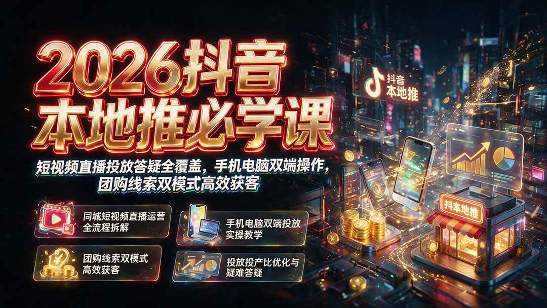 （19618期）2026抖音本地推必学课｜短视频直播投放答疑全覆盖，手机电脑双端操作，团购线索双模式高效获客-智云网