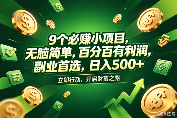 (18562期)9个必赚钱的小项目,百分百赚米,无脑简单,副业首选,日入398+-智云网
