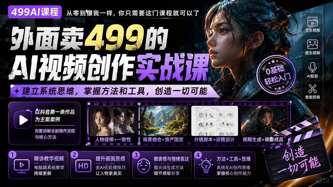 (20307期)外面卖499的AI视频创作实战课:建立系统思维,掌握方法和工具,创造一切可能。-智云网
