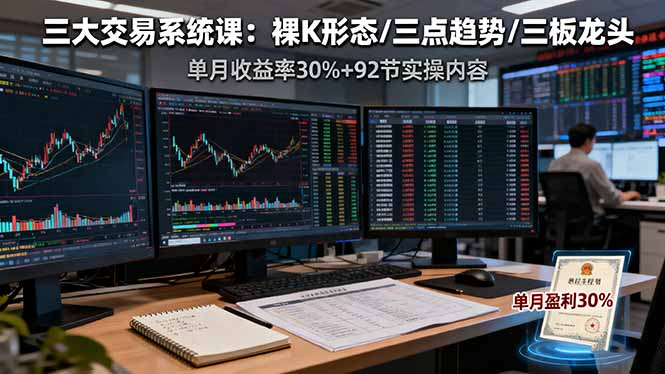三大交易系统课：裸K形态/三点趋势/三板体系，单月收益率30%+92节实操内容-智云网