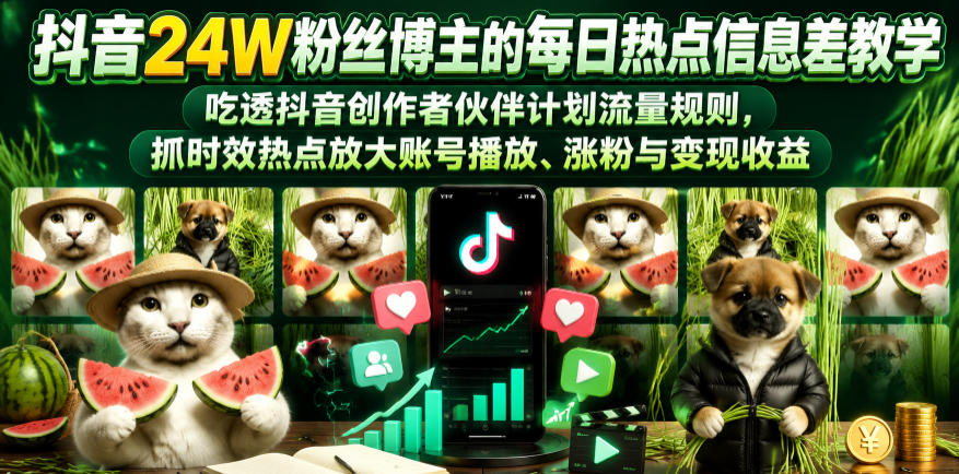 抖音24W粉丝博主的每日热点信息差教学,吃透创作者伙伴计划流量规则,抓时效热点放大账号播放、涨粉与变现收益-智云网