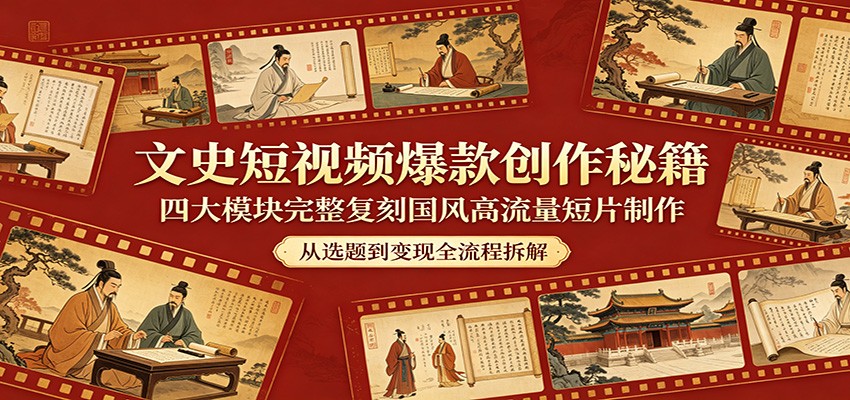 文史短视频爆款创作秘籍：四大模块完整复刻国风高流量短片制作-智云网