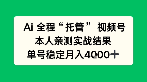 Ai自动托管视频号实战,本人亲测,单账号月入4k+【揭秘】-智云网