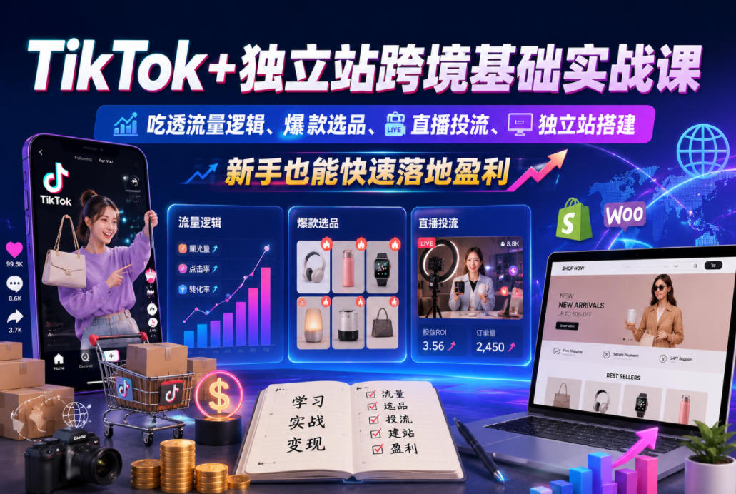 TikTok+独立站跨境基础实战课,吃透流量逻辑、爆款选品、直播投流与独立站搭建,新手也能快速落地盈利-智云网