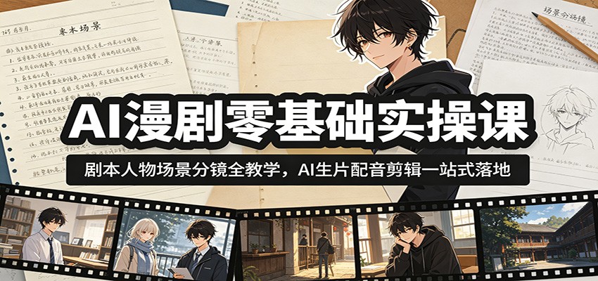 AI漫剧零基础实操课:剧本人物场景分镜全教学,AI生片配音剪辑一站式落地-智云网