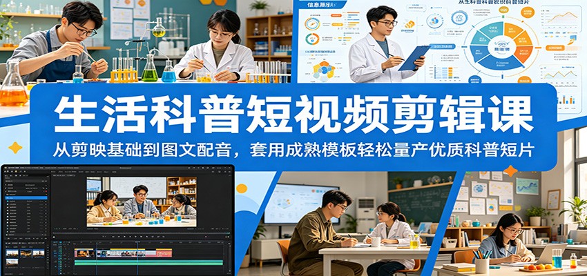 生活科普短视频剪辑课:从剪映基础到图文配音,套用成熟模板轻松量产优质科普短片-智云网
