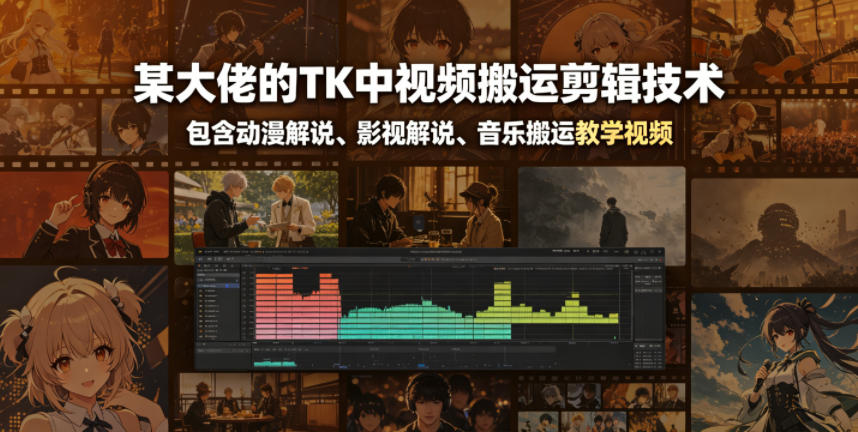 某大佬的TK中视频搬运剪辑技术,包含动漫解说、影视解说、音乐搬运教学视频