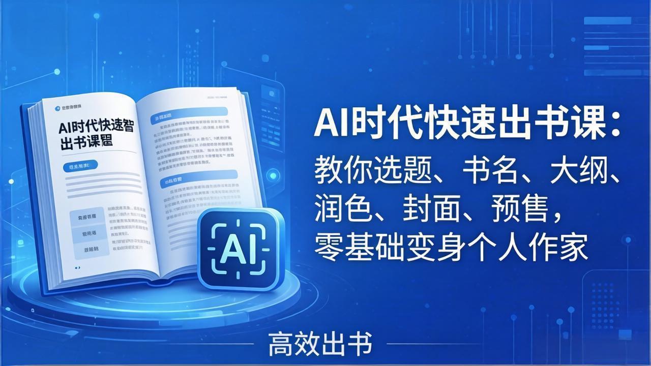 AI时代7天闪电出书课:教你选题、书名、大纲、润色、封面、预售,零基础变身个人作家-智云网