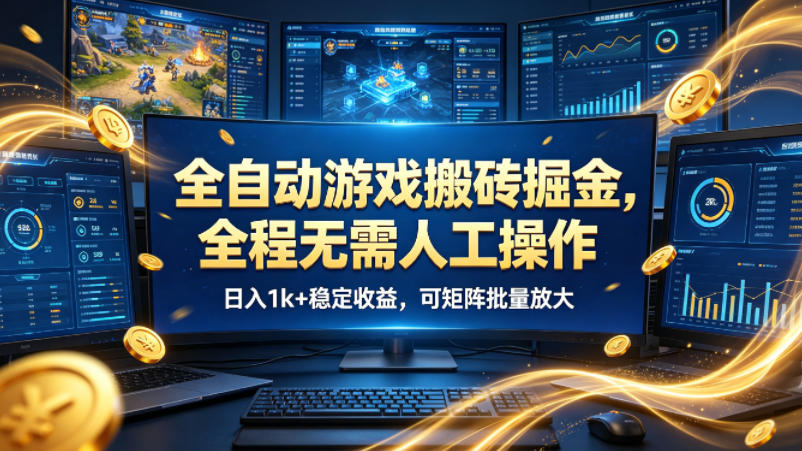 全自动游戏搬砖掘金,全程无需人工操作,日入1k+稳定收益,可矩阵批量放大【揭秘】 全自动游戏搬砖掘金,全程无需人工操作,日入1k+稳定收益,可矩阵批量放大【揭秘】