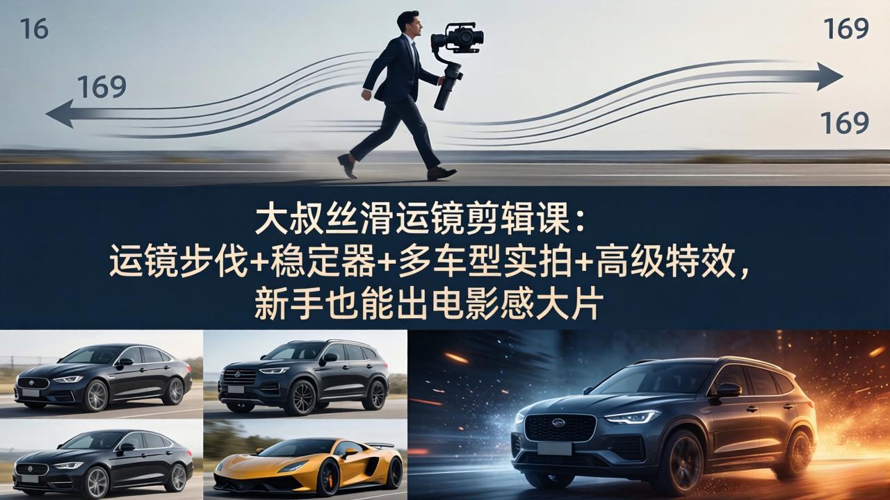 大叔丝滑运镜剪辑课:运镜步伐+稳定器+多车型实拍+高级特效,新手也能出电影感大片-智云网