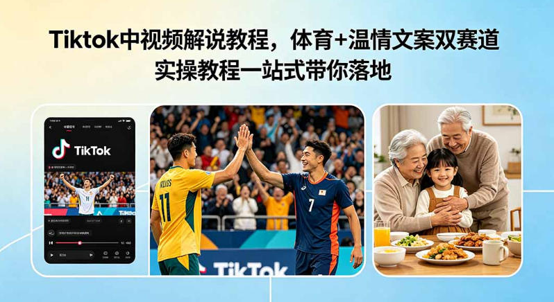 Tiktok中视频解说教程,体育+温情文案双赛道实操教程一站式带你落地,教你出海賺美刀-智云网