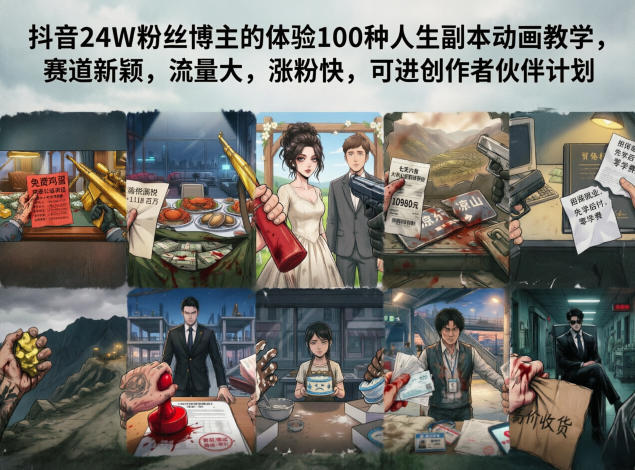 抖音24W粉丝博主的体验100种人生副本动画教学,赛道新颖,流量大,涨粉快,可进创作者伙伴计划-智云网