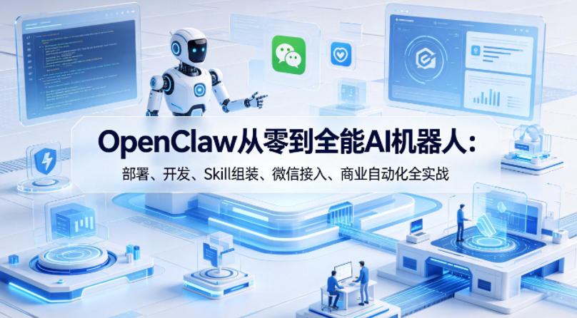 OpenClaw从零到全能AI机器人:部署、开发、Skill组装、微信接入、商业自动化全实战 OpenClaw从零到全能AI机器人:部署、开发、Skill组装、微信接入、商业自动化全实战