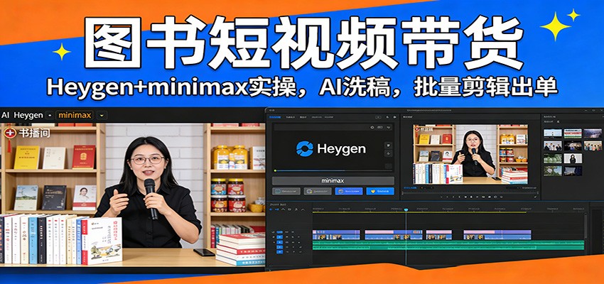 图书短视频带货：Heygen+minimax实操，AI洗稿 ，批量剪辑出单-智云网