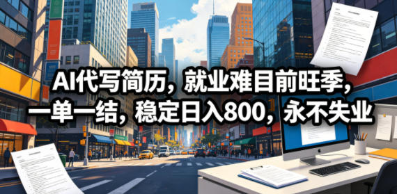 AI代写简历,就业难目前旺季,一单一结,稳定日入800,永不失业 AI代写简历,就业难目前旺季,一单一结,稳定日入800,永不失业