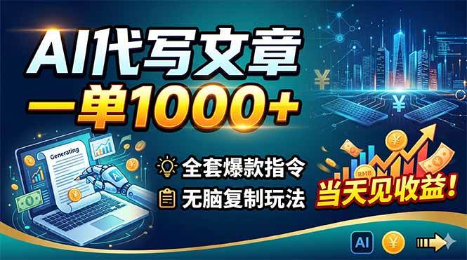 (18575期)AI代写文章,一单1000+,全套爆款指令+无脑复制玩法,当天见收益!-智云网