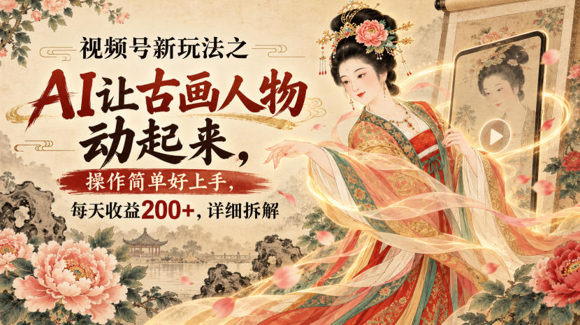视频号新玩法之AI让古画人物动起来,操作简单好上手,每天收益200+,详细拆解-智云网