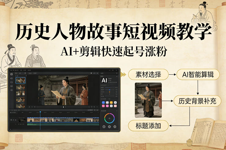 历史人物故事短视频教学,AI+剪辑制作历史人物题材短视频,快速起号涨粉-智云网
