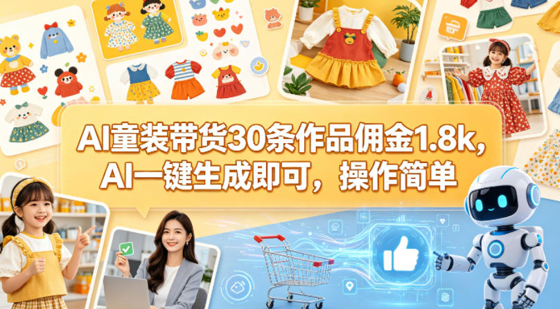 AI童装带货30条作品佣金1.8k,AI一键生成即可,操作简单-智云网