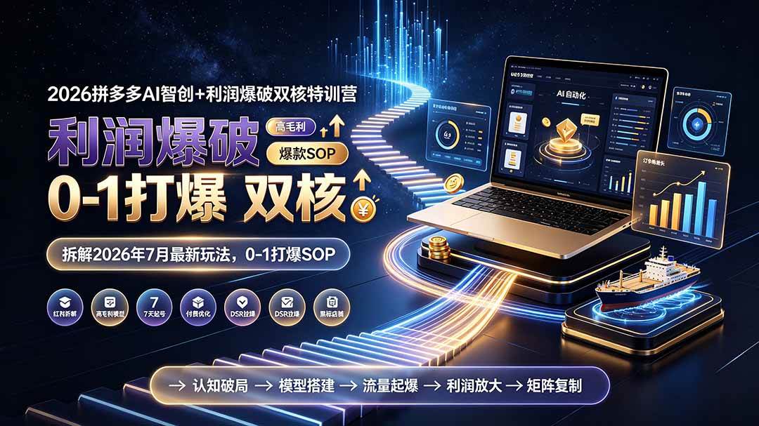 (19804期)2026拼多多AI智创+利润爆破双核特训营-更新:拆解2026年7月最新玩法,0-1打爆SOP-智云网