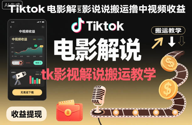Tiktok电影解说搬运撸中视频收益,tk影视解说搬运教学-智云网