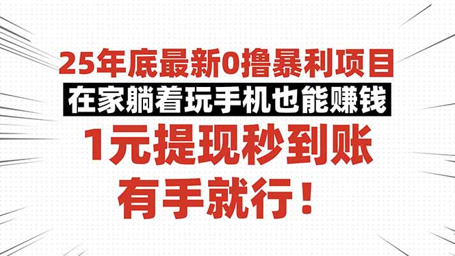 25年底最新0撸暴利项目，在家躺着玩手机也能赚钱，1元提现秒到账，有手…-智云网