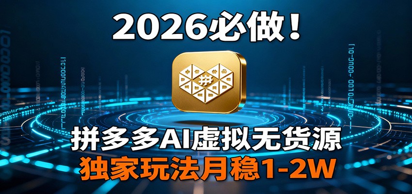 2026 必做！拼多多 AI 虚拟无货源，独家玩法月稳 1-2W-智云网