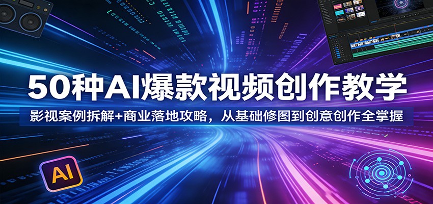 50种AI爆款视频创作教学：影视案例拆解+商业落地攻略，从基础修图到创意创作全掌握-智云网