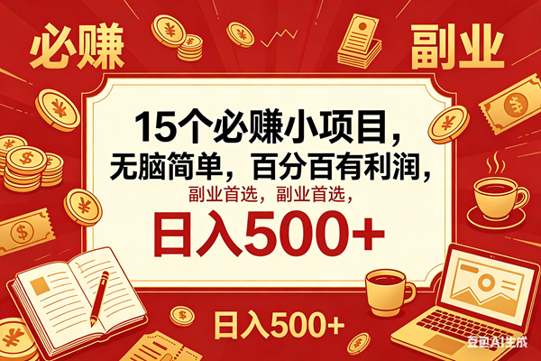 (18390期)15个必赚钱的小项目,百分百赚米,无脑简单,副业首选,日入600+-智云网