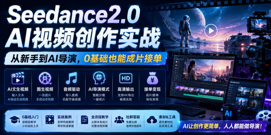 Seedance2.0 AI视频创作实战,从新手到AI导演,0基础也能成片接单变现-智云网