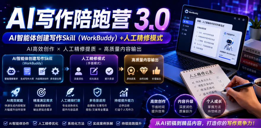 AI写作陪跑营3.0，Ai智能体创建写作skill（workbuddy）+人工手写模式（手搓模式），去除AI痕迹（头条号、公众号、百家号）（更新0730）-智云网