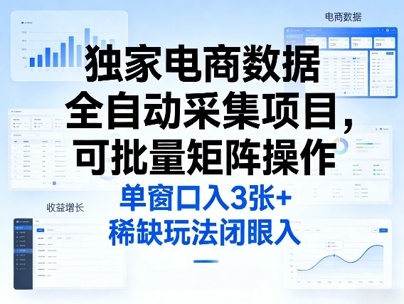 独家电商数据全自动采集项目，可批量矩阵操作，单窗口日入3张+，稀缺玩法闭眼入【揭秘】-智云网