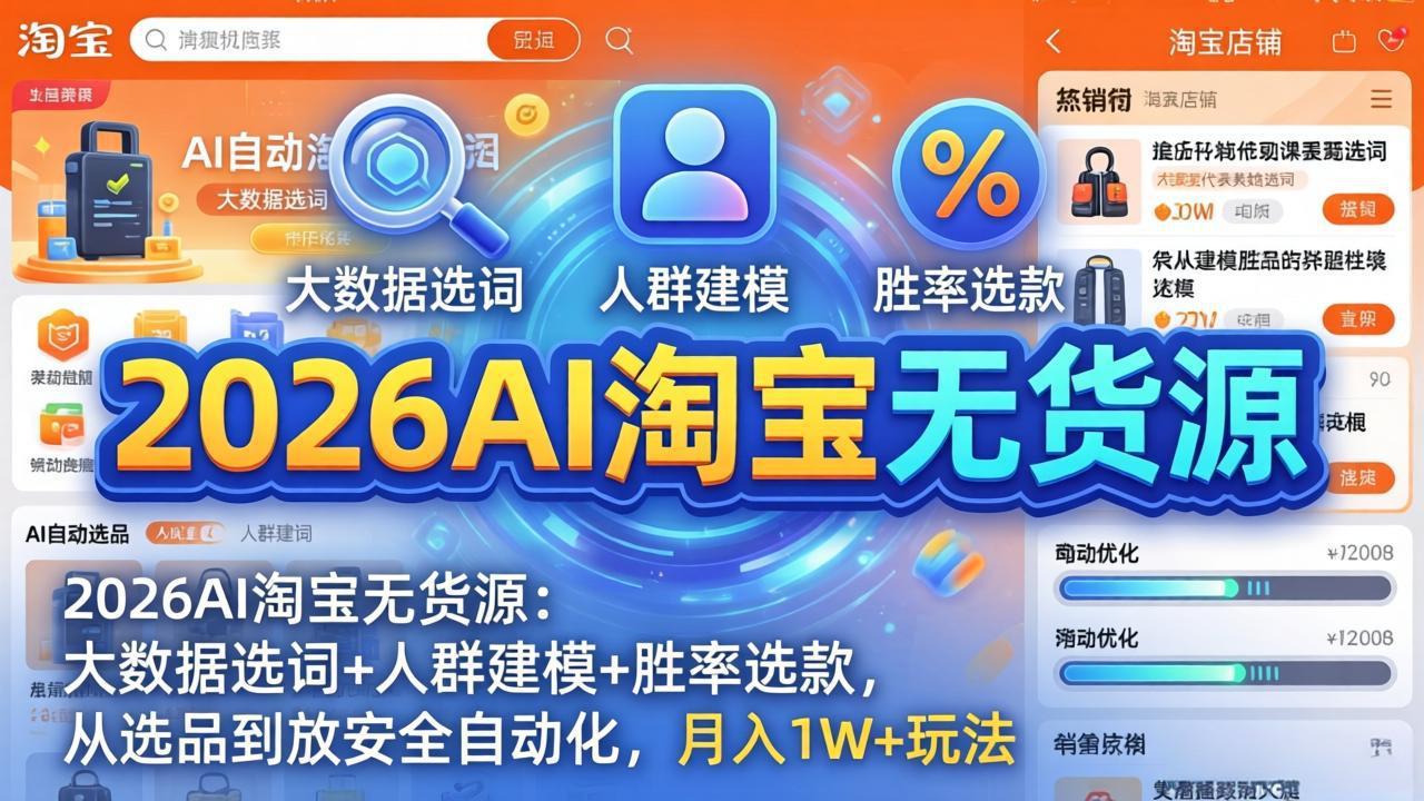 2026AI淘宝无货源-4月更新:大数据选词+人群建模+胜率选款,从选品到放大全自动化,月入1W+玩法-智云网