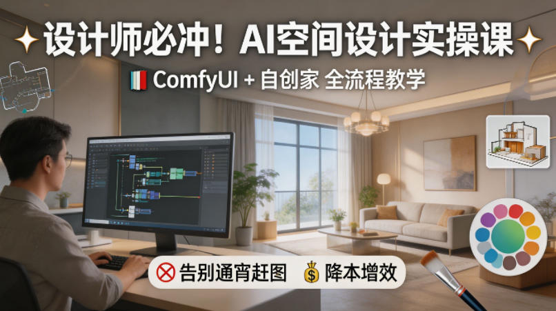 设计师必冲!AI空间设计实操课,ComfyUI+自创家全教学,告别通宵赶图,降本增效-智云网