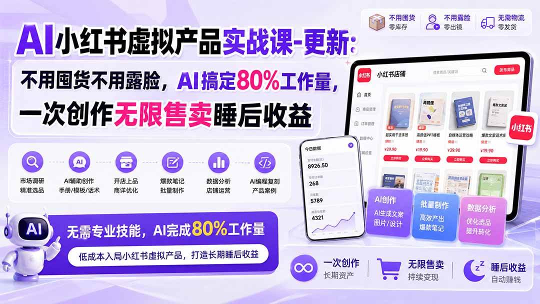 (20311期)AI小红书虚拟产品实战课-更新:不用囤货不用露脸,AI搞定80%工作量,一次创作无限售卖睡后收益-智云网